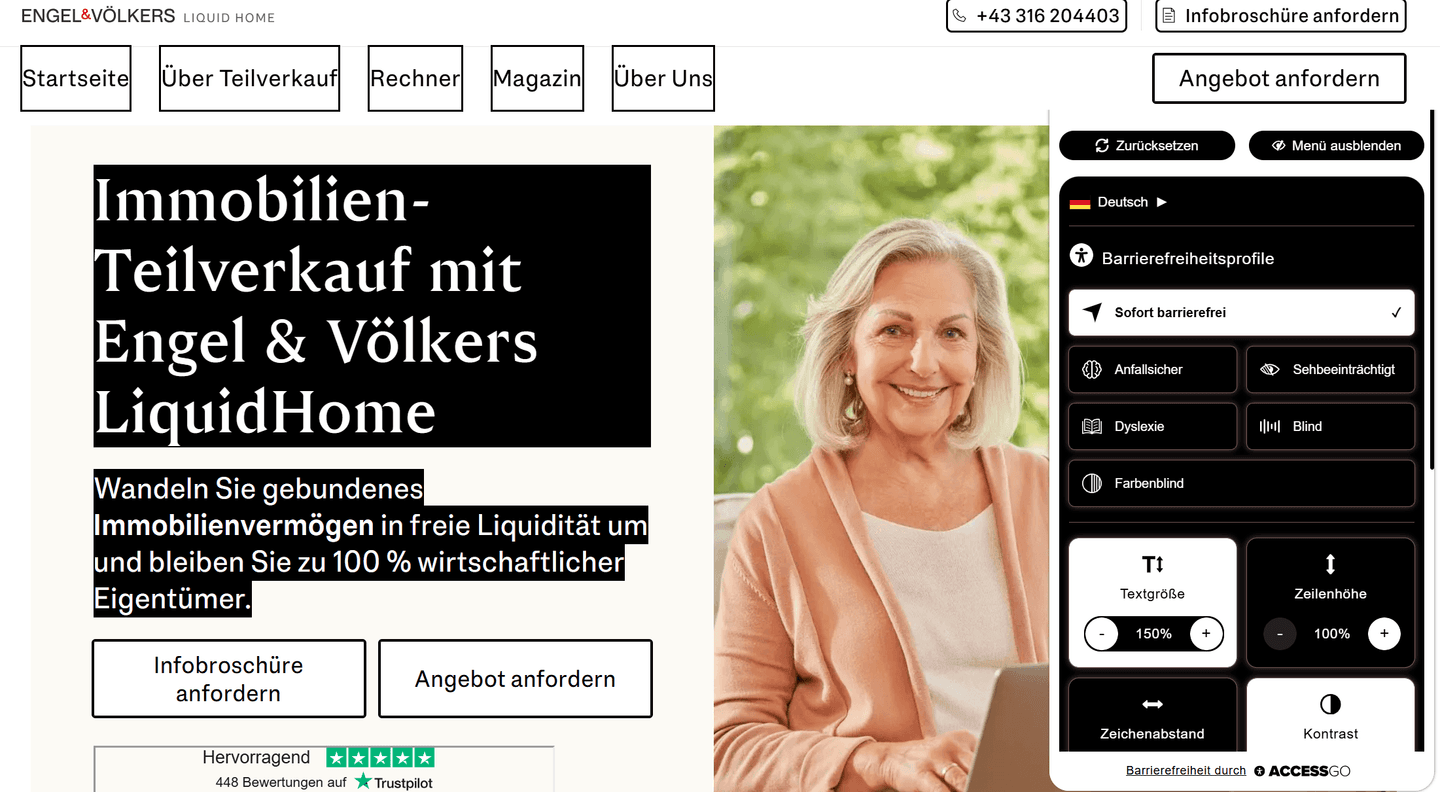 so sieht die Website mit dem Barrierefreiheit Tool AccessGo aus